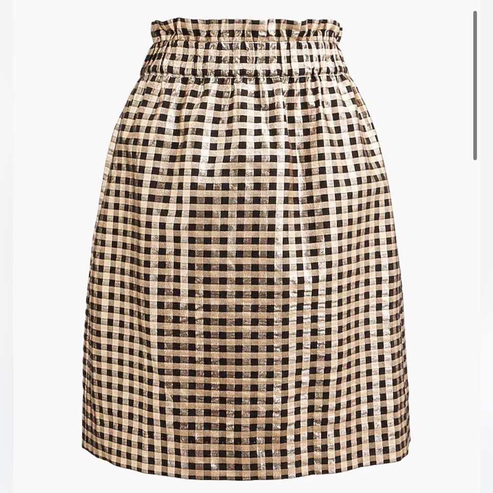 JCrew Factory Black and Gold Metallic Gingham Pull-on Mini Skirt